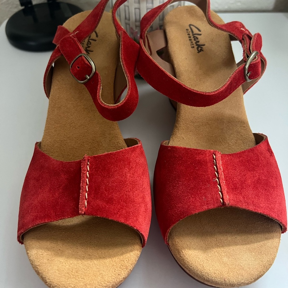 Clarks Women's Red Suede Sandals
